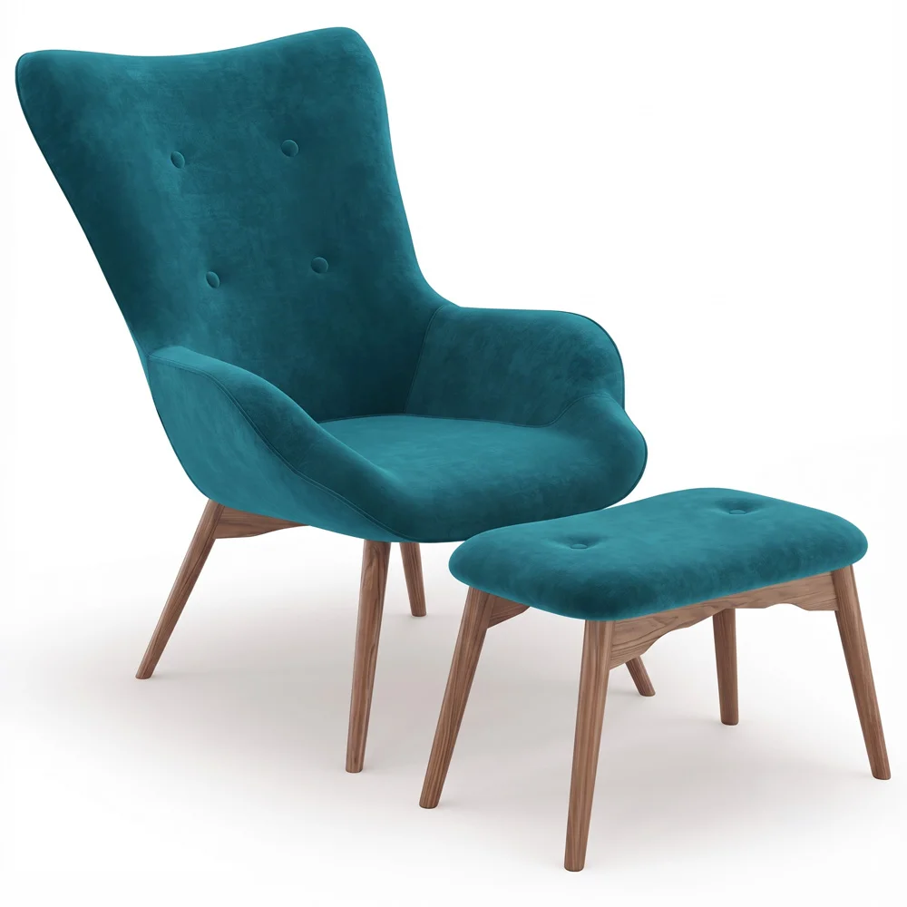 Cadeira com descanso de pés - Estofada em veludo - Estilo escandinavo - Huda image 8