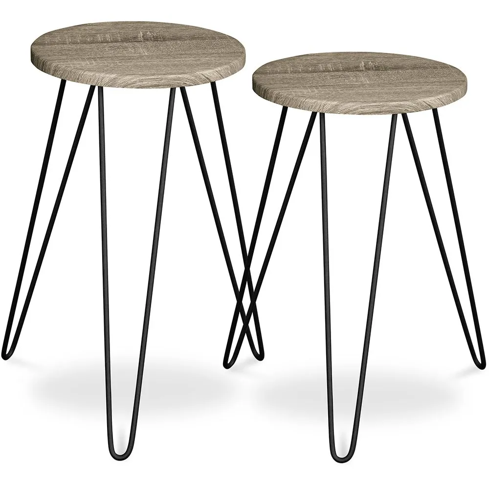 Pack de 2 mesas auxiliares - Diseño industrial - Madera y metal - Hairpin image 8