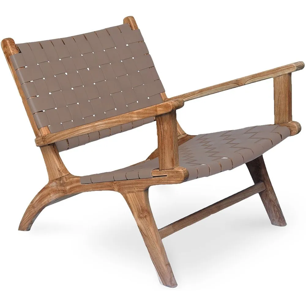Poltrona de Salão com Apoios de Braço - Poltrona Design Boho Bali - Madeira e Couro - Recia image 8