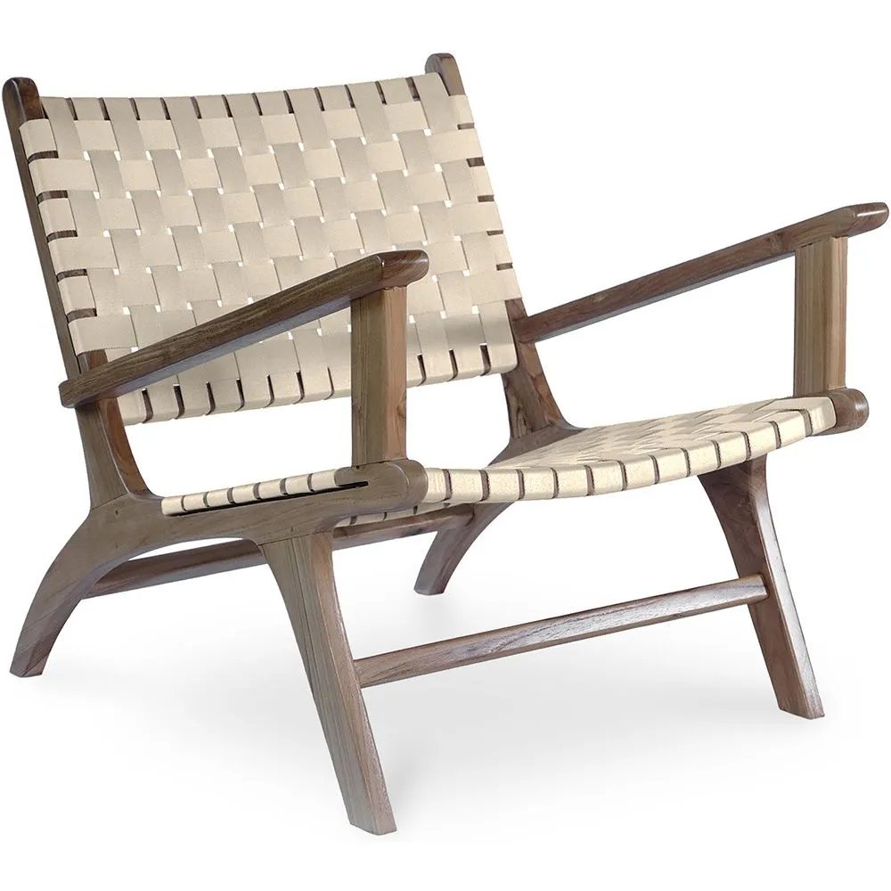 Poltrona de Salão com Apoios de Braço - Poltrona Design Boho Bali - Madeira e Linho - Recia image 8