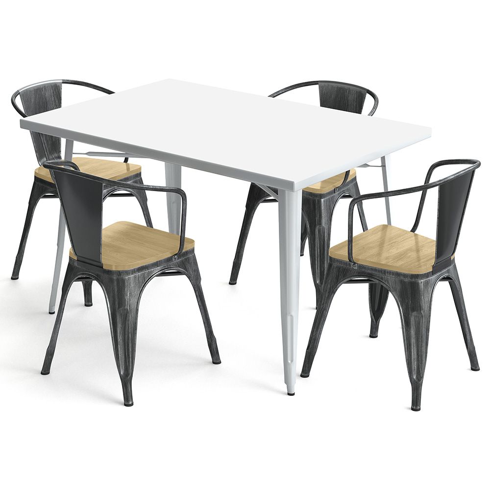 Pack Mesa de Jantar e 4 Cadeiras de Jantar com Braços Desenho Industrial - Nova Edição - Bistrot Stylix image 8