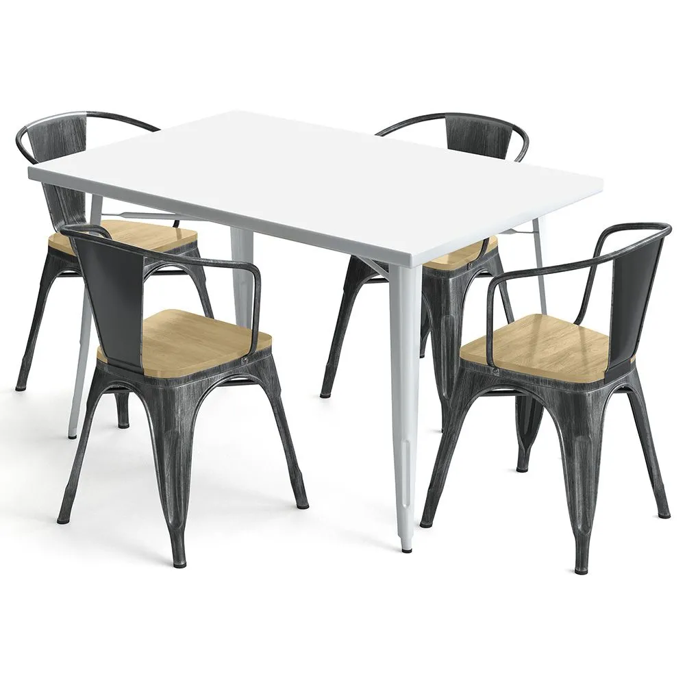 Pack Mesa de Jantar e 4 Cadeiras de Jantar com Braços Desenho Industrial - Nova Edição - Bistrot Stylix image 8