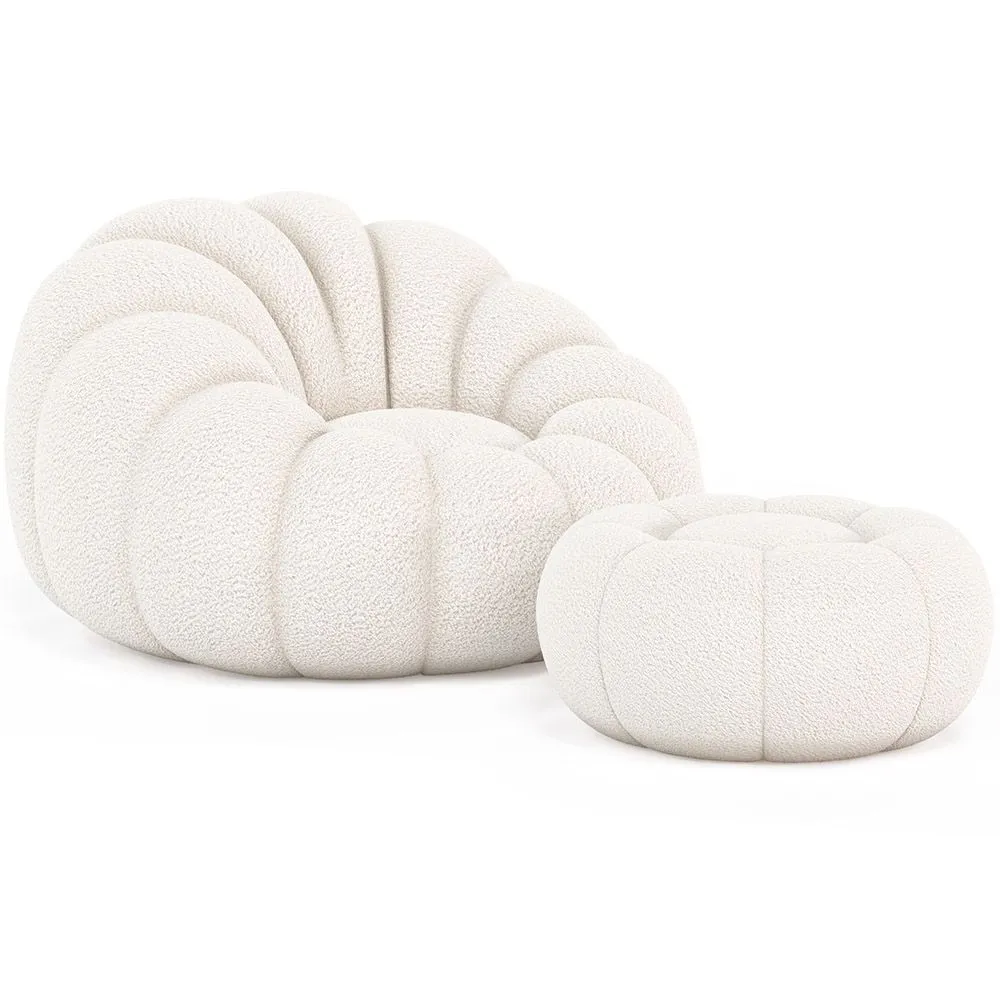 Poltrona com Otomano Estofado - Bouclé Branco - Rubi image 8