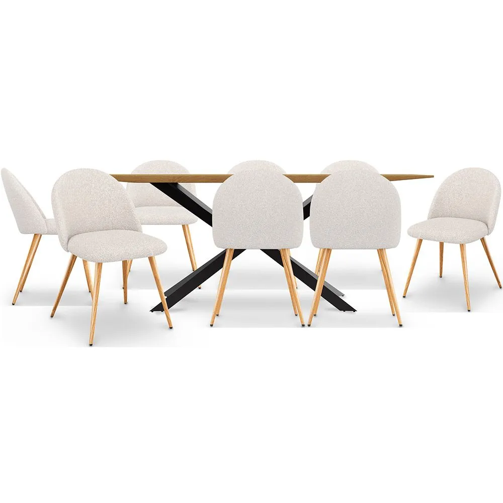 Pack Mesa de Jantar em Madeira Design Industrial (220cm) & 8 Cadeiras de Jantar Estofadas em Bouclé - Evelyne image 8