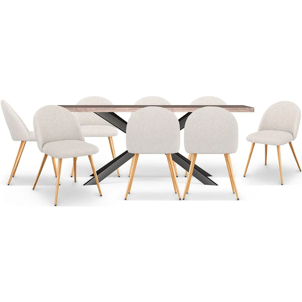 Pack Mesa de Jantar em Madeira Design Industrial (200cm) & 8 Cadeiras de Jantar Estofadas Bouclé - Evelyne image 8