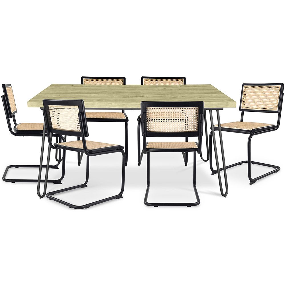 Pack Mesa de Jantar de Design Industrial 150cm e 6 Cadeiras de Jantar em Vime - Bastral image 8