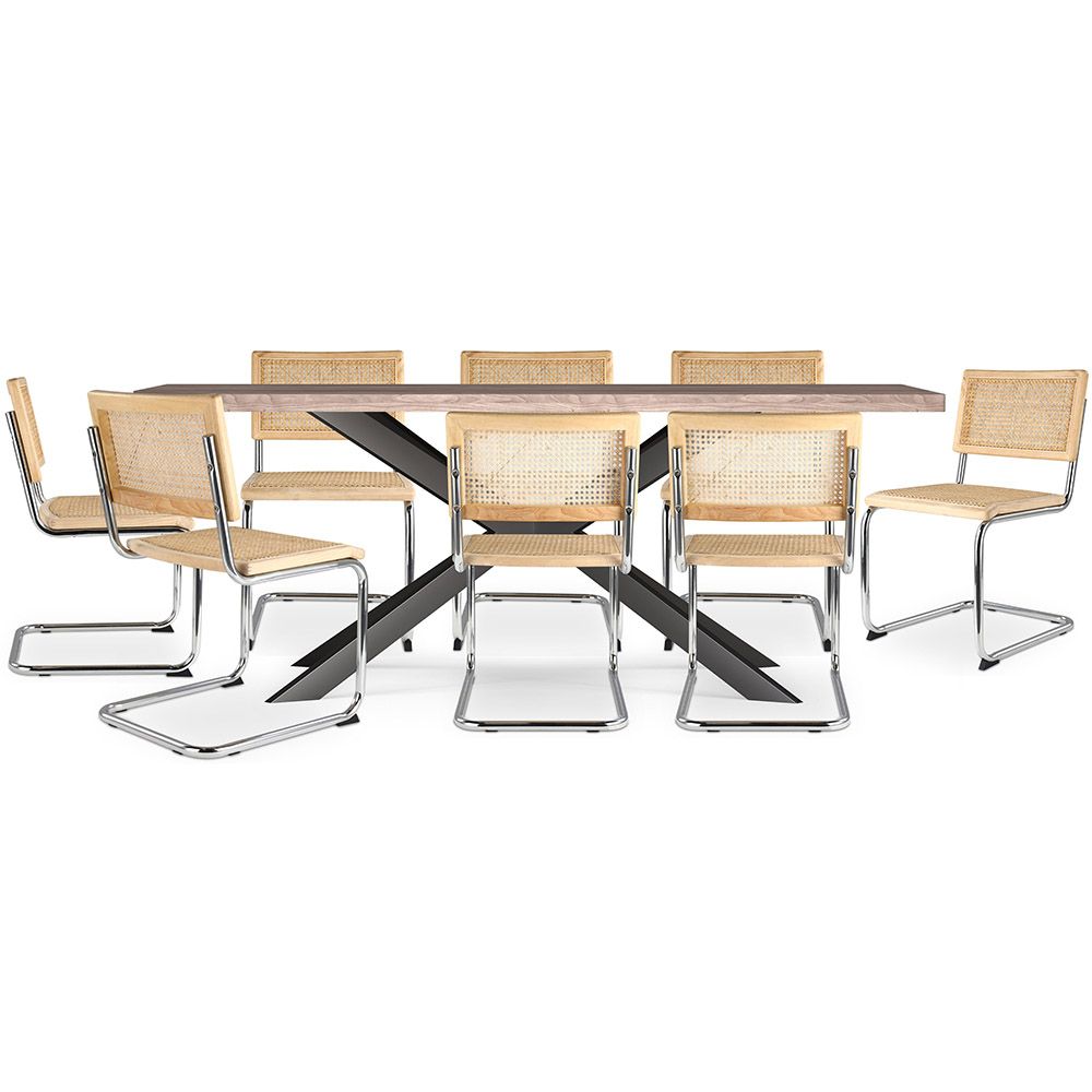 Pack Mesa de jantar em madeira de design industrial (200cm) & 8 cadeiras de jantar em rotim - Bruna image 8