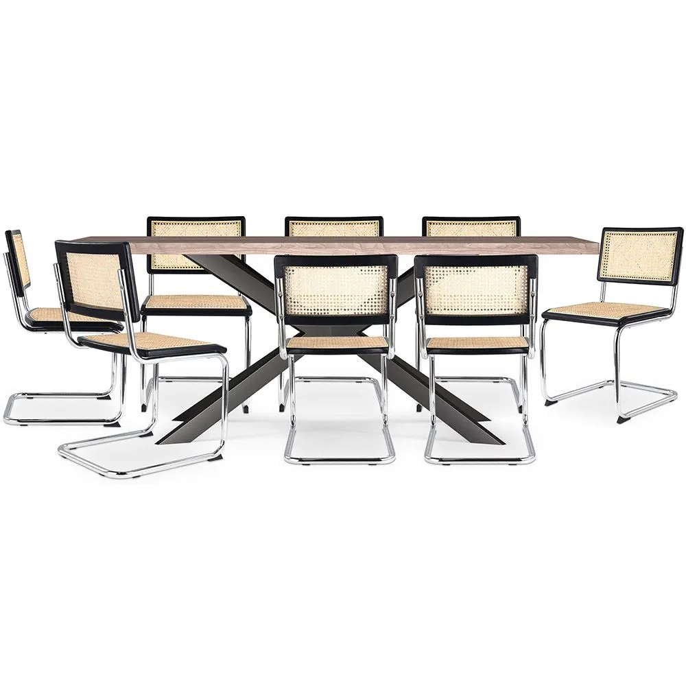 Pack Mesa de jantar em madeira de design industrial (200cm) & 8 cadeiras de jantar em rotim - Bruna image 8