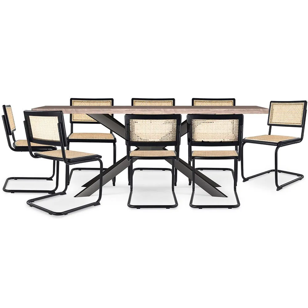 Pack Mesa de Jantar em Madeira Design Industrial (200cm) & 8 Cadeiras de Jantar em Vime - Bastral image 8