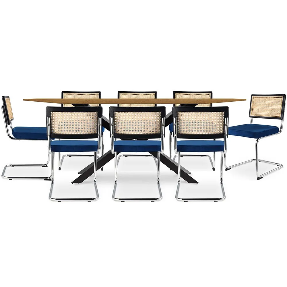 Pack Mesa de jantar em madeira de design industrial (220 cm) e 8 cadeiras de jantar em rotim - Estofos em veludo - Hyre image 8