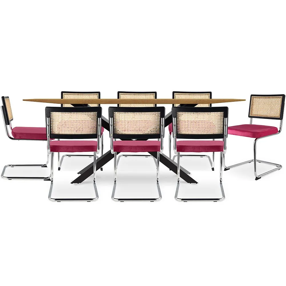 Pack Mesa de jantar em madeira de design industrial (220 cm) e 8 cadeiras de jantar em rotim - Estofos em veludo - Hyre image 8