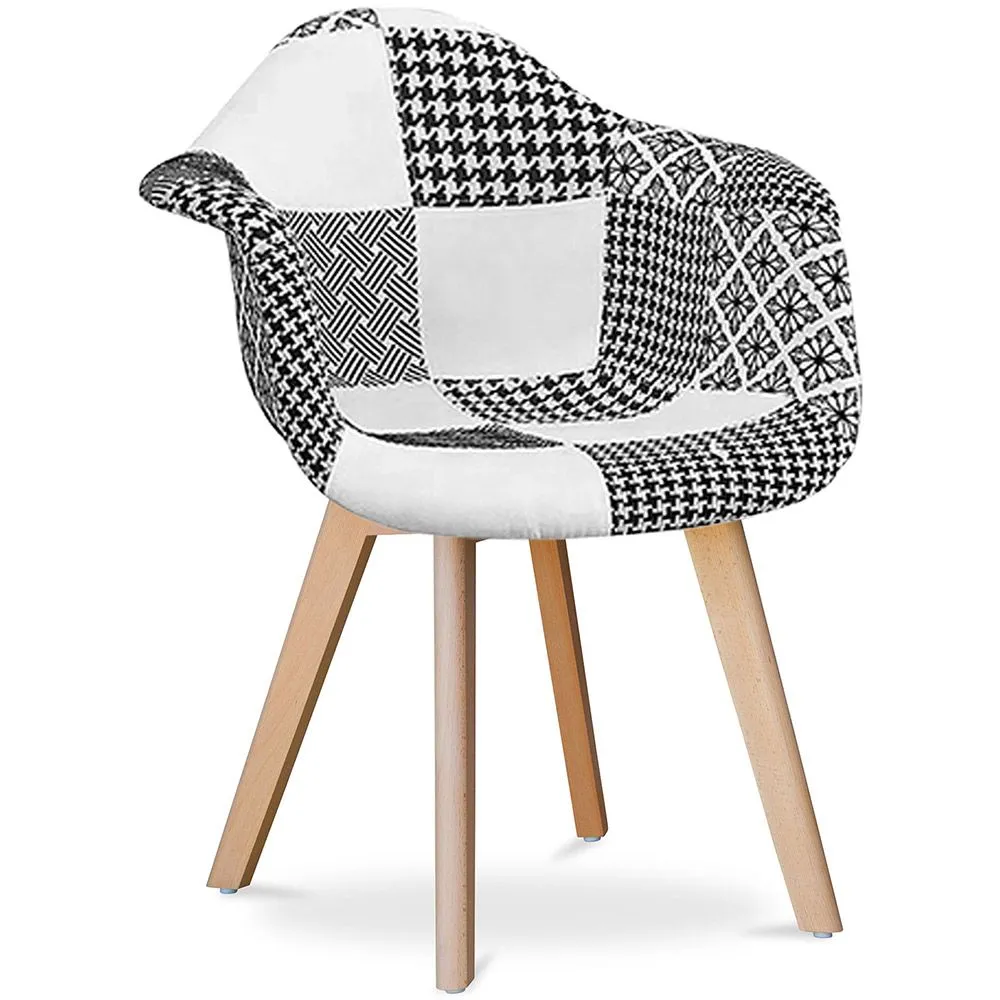 Cadeira de Jantar com Braços - Estofada em Patchwork - Preto e Branco - Dominic image 8