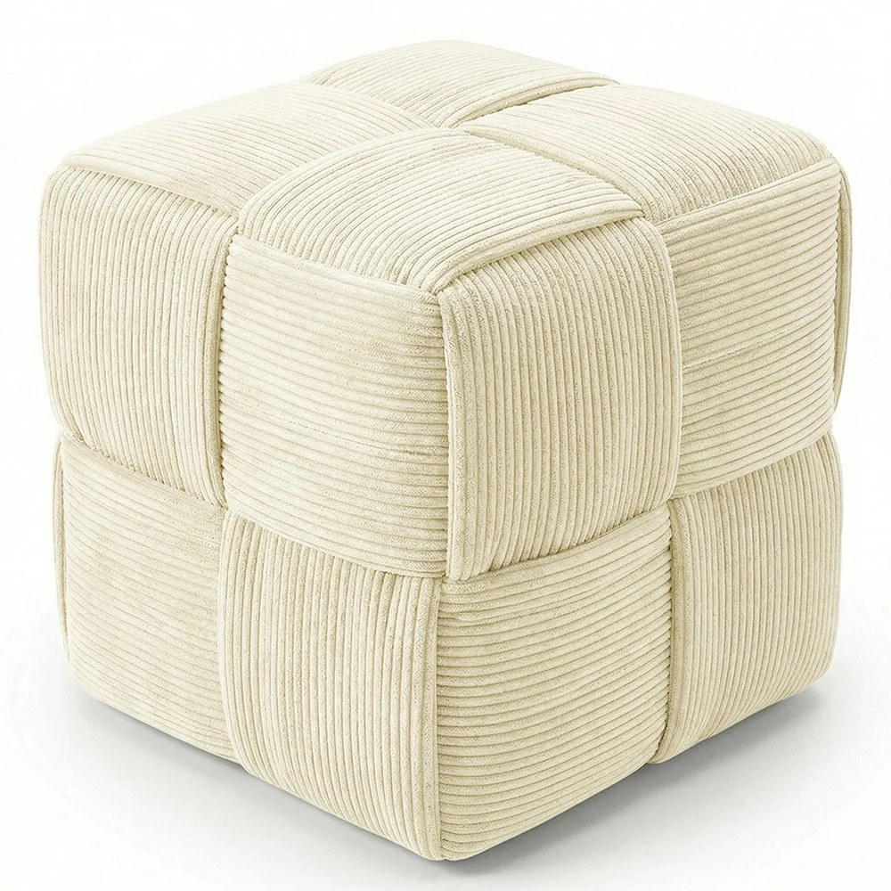 Puff Quadrado Estofado em Veludo Cotelê - Design Moderno - Cube image 8