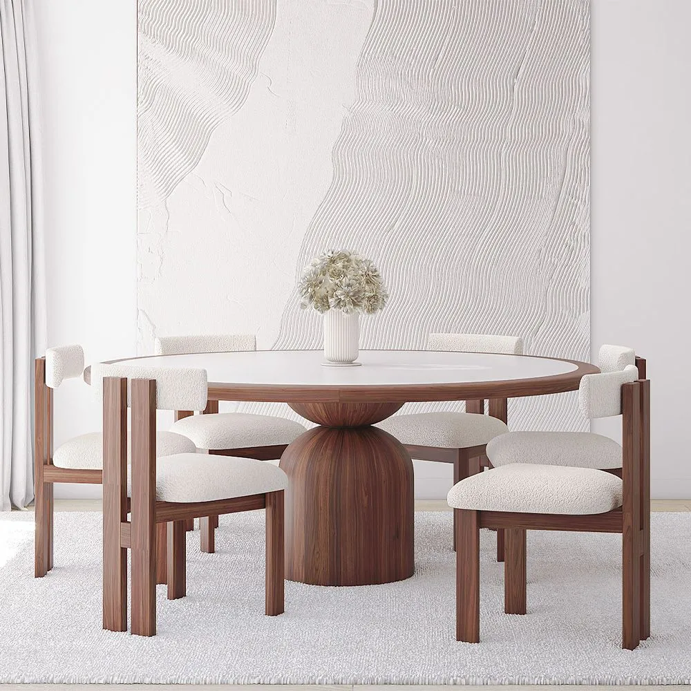 Conjunto de Mesa de Jantar Redonda com 6 Cadeiras de Madeira - Design image 8