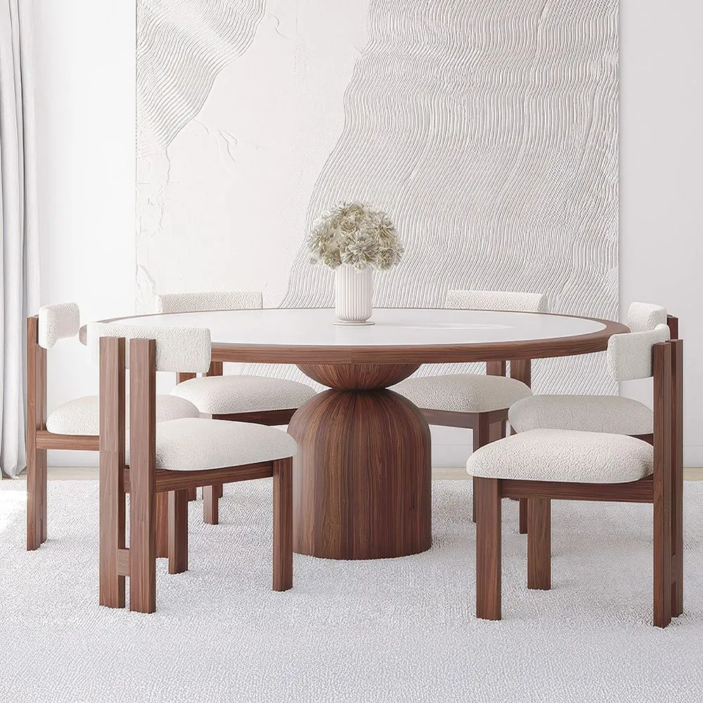 Conjunto de Mesa de Jantar Redonda com 6 Cadeiras de Madeira - Design image 8