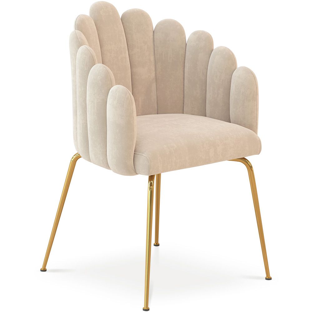 Cadeira de Jantar Glam Design Concha em Veludo - Pernas Douradas - Shell image 8