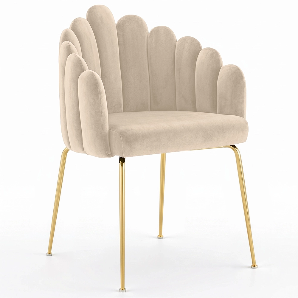 Cadeira de Jantar Glam Design Concha em Veludo - Pernas Douradas - Shell image 8