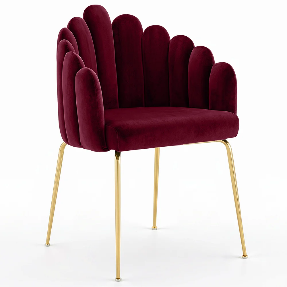 Cadeira de Jantar Glam Design Concha em Veludo - Pernas Douradas - Shell image 8