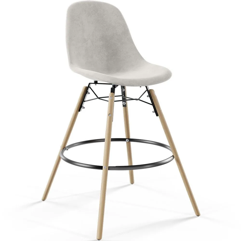 Banqueta de Bar em Veludo - Design Escandinavo e Pés de Madeira - Skögur image 8