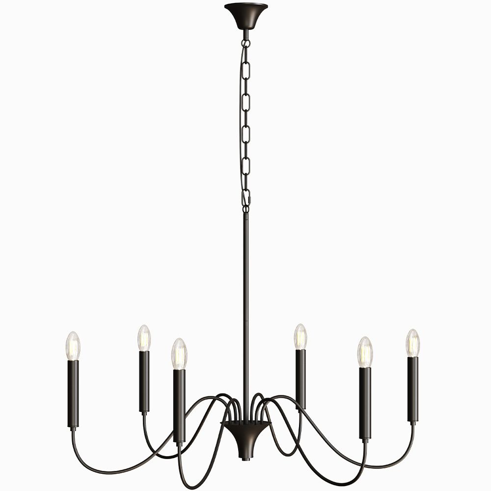 Candeeiro Suspenso de Metal Estilo Lustre Preto Mate – 6 Braços - Lumella image 8