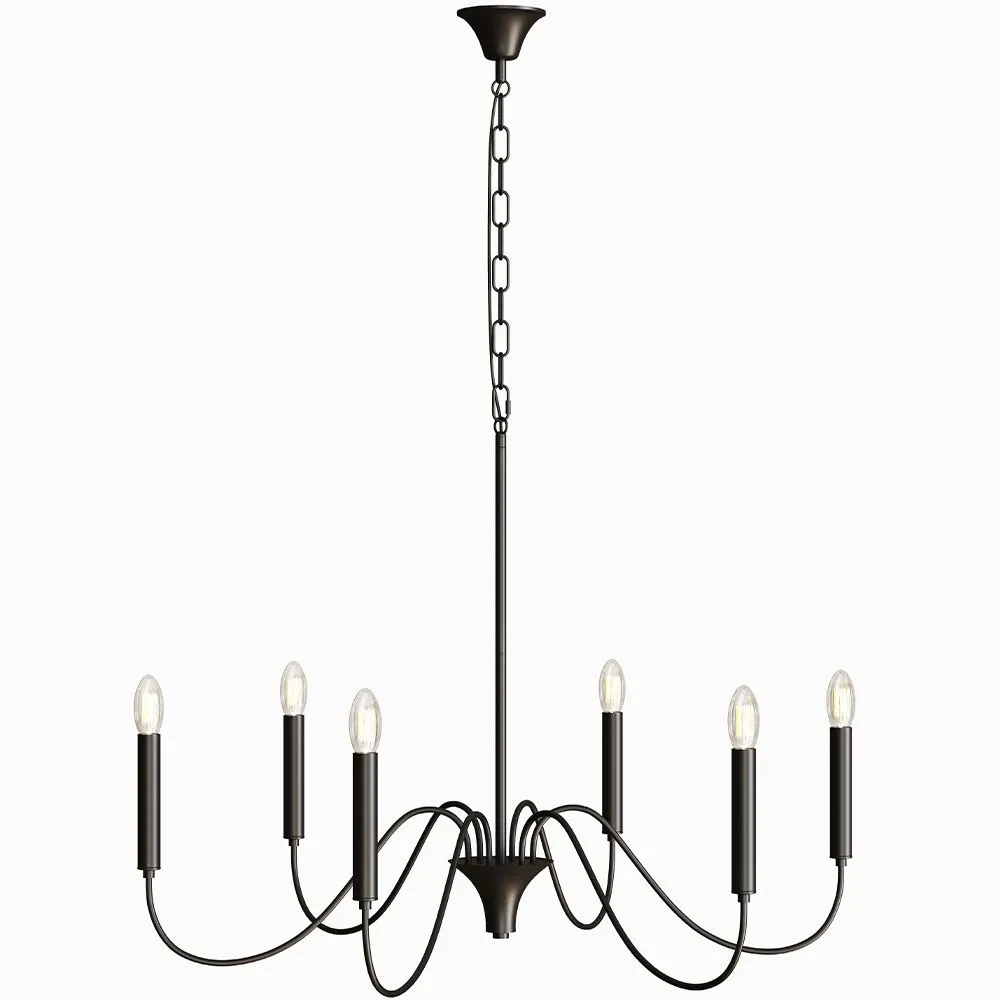 Candeeiro Suspenso de Metal Estilo Lustre Preto Mate – 6 Braços - Lumella image 8