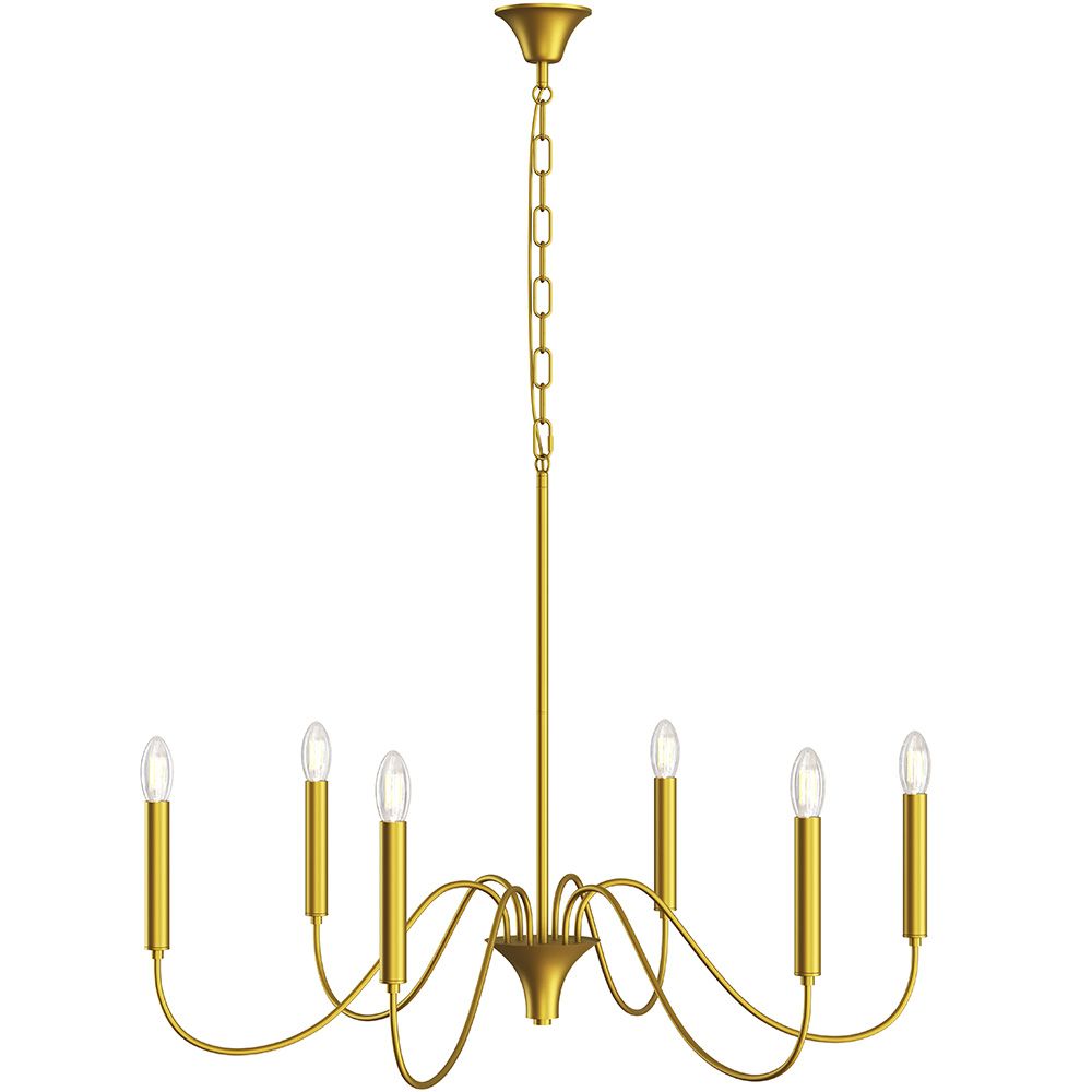 Candeeiro suspenso dourado de 6 braços – Estilo candelabro moderno em metal - Vintessa image 8