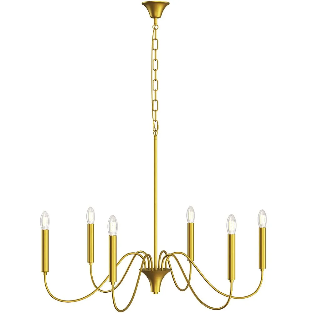 Candeeiro suspenso dourado de 6 braços – Estilo candelabro moderno em metal - Vintessa image 8