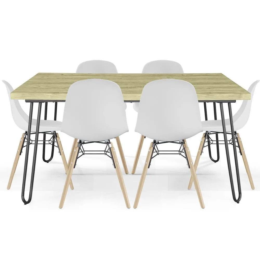 Pack Mesa Hairpin (90x150 cm) + 6 Cadeiras de Jantar Nórdicas Skögur image 8