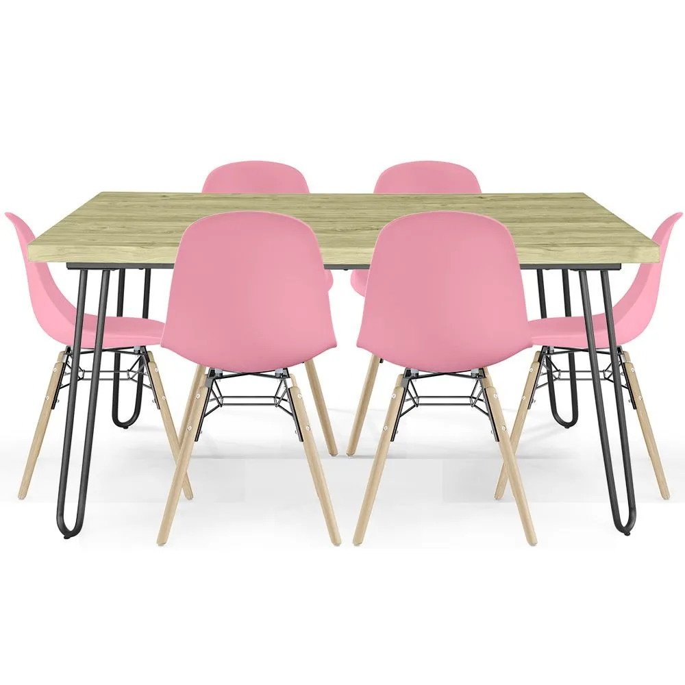 Pack Mesa Hairpin (90x150 cm) + 6 Cadeiras de Jantar Nórdicas Skögur image 8