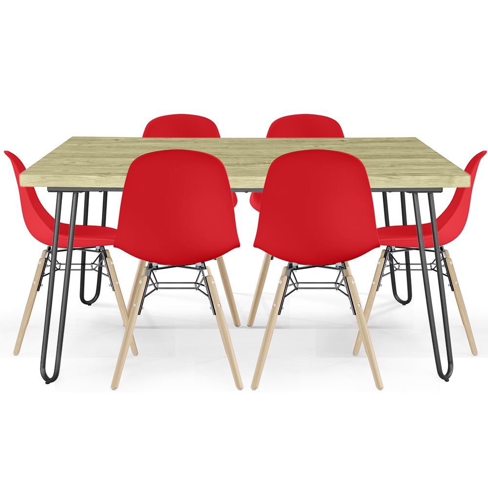 Pack Mesa Hairpin (90x150 cm) + 6 Cadeiras de Jantar Nórdicas Skögur image 8