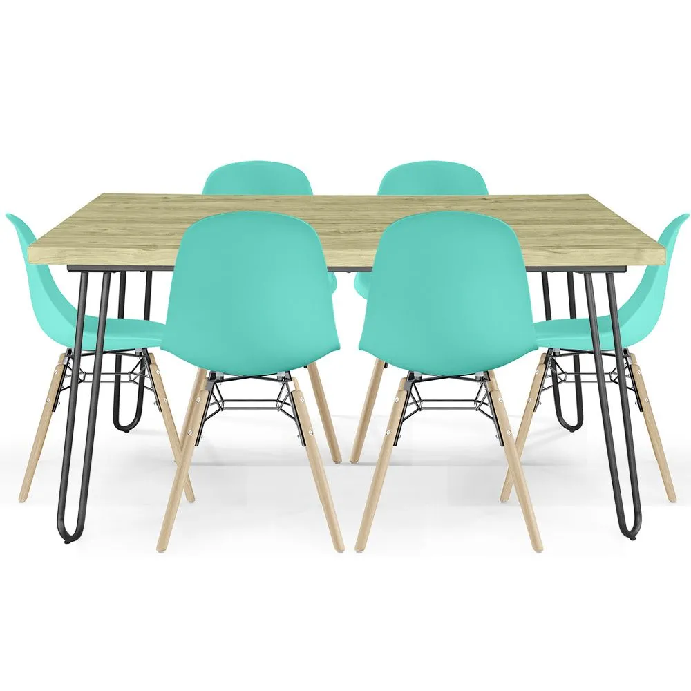 Pack Mesa Hairpin (90x150 cm) + 6 Cadeiras de Jantar Nórdicas Skögur image 8