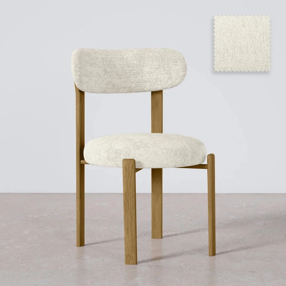 Cadeira de jantar Estofada em chenille - Pernas com efeito de carvalho - Design ergonômico e moderno - Okare image 8