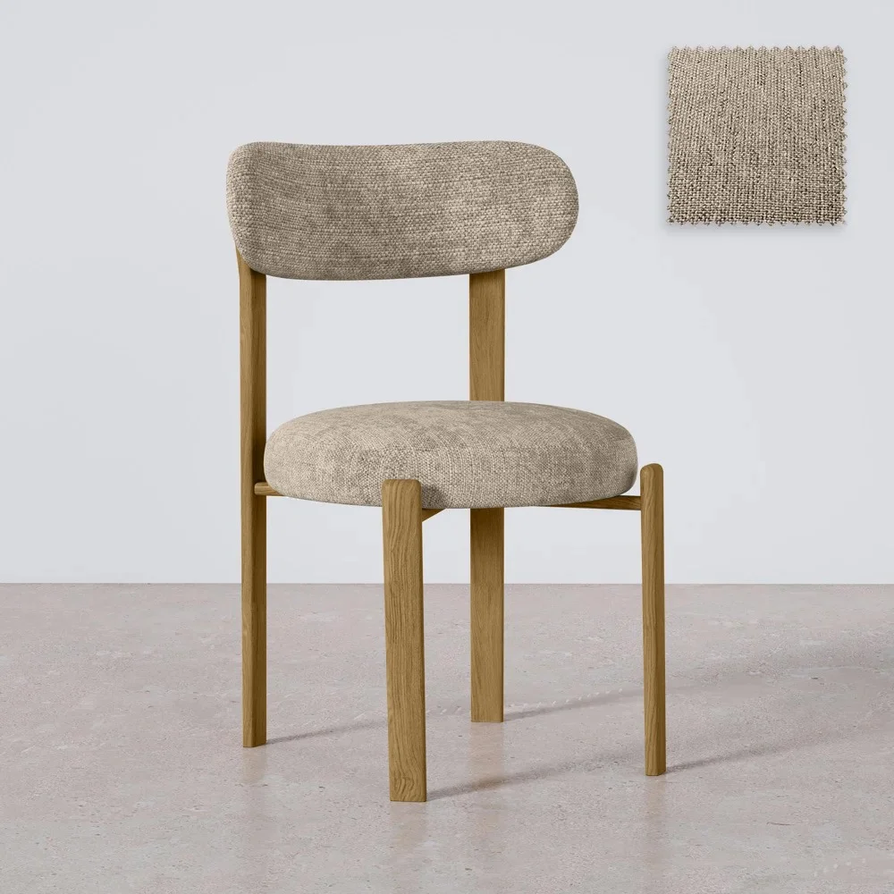 Cadeira de jantar Estofada em chenille - Pernas com efeito de carvalho - Design ergonômico e moderno - Okare image 8