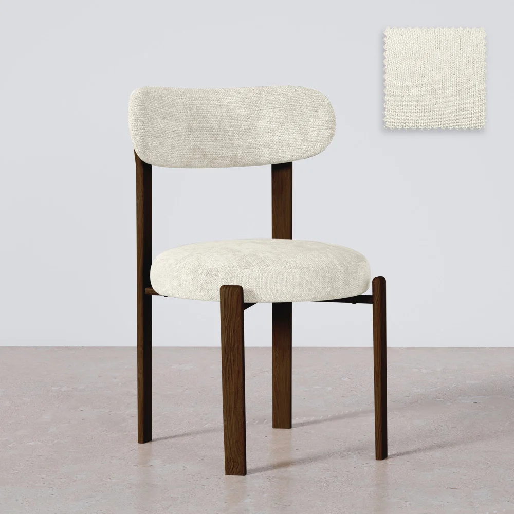 Cadeira de jantar estofada em Chenille – Pernas com efeito de madeira escura – Design ergonômico e moderno – Okare image 8