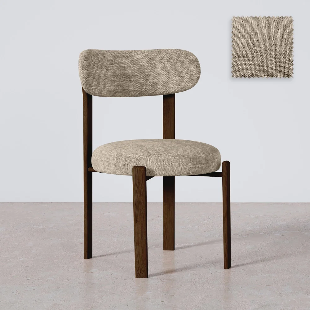 Cadeira de jantar estofada em Chenille – Pernas com efeito de madeira escura – Design ergonômico e moderno – Okare image 8