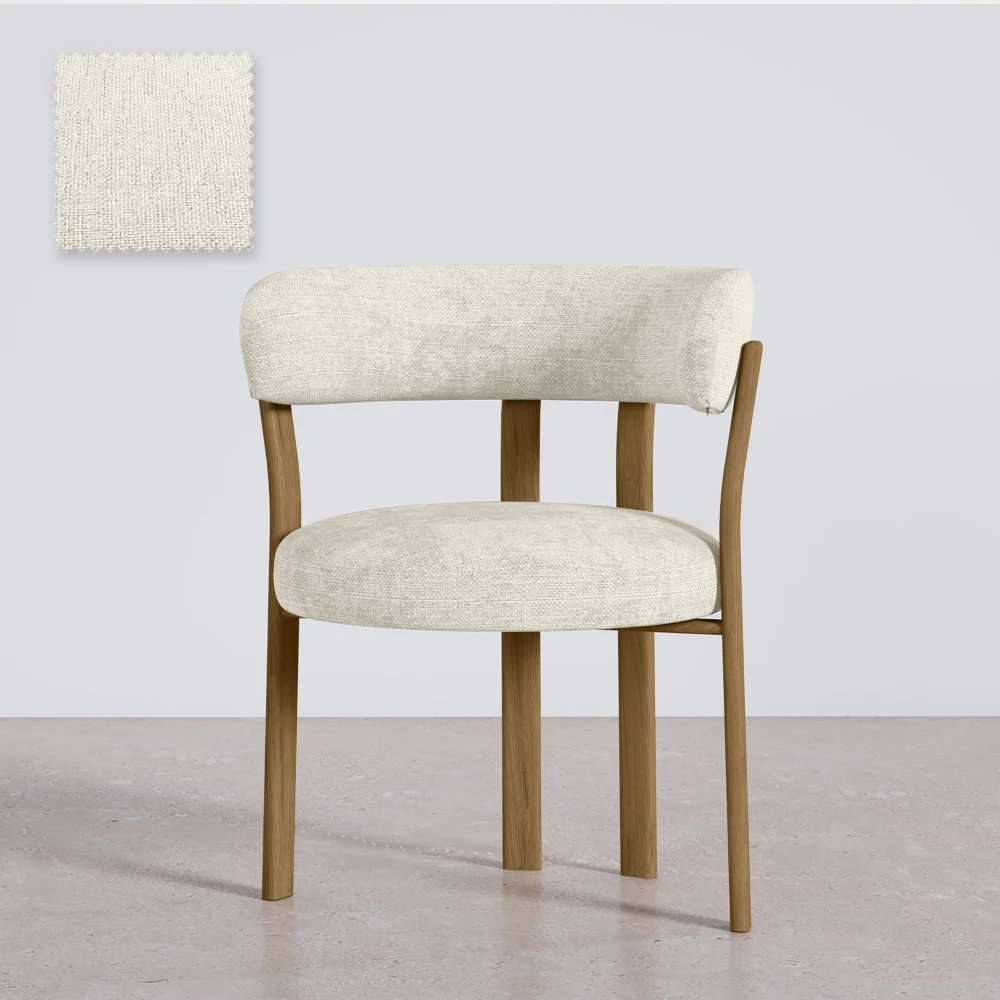 Poltrona de sala de estar com apoios de braços estofada em Chenille – Pernas com efeito de Carvalho – Design ergonômico e moderno – Okare image 8
