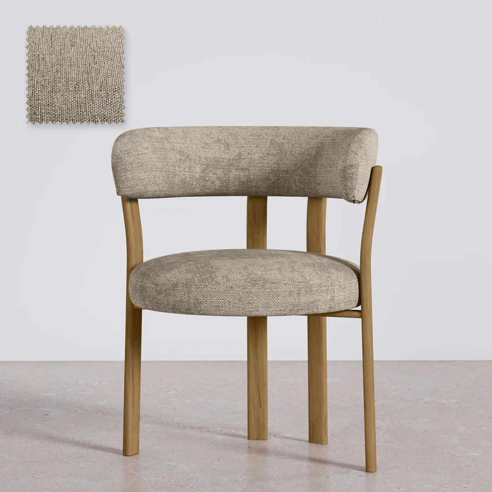 Poltrona de sala de estar com apoios de braços estofada em Chenille – Pernas com efeito de Carvalho – Design ergonômico e moderno – Okare image 8