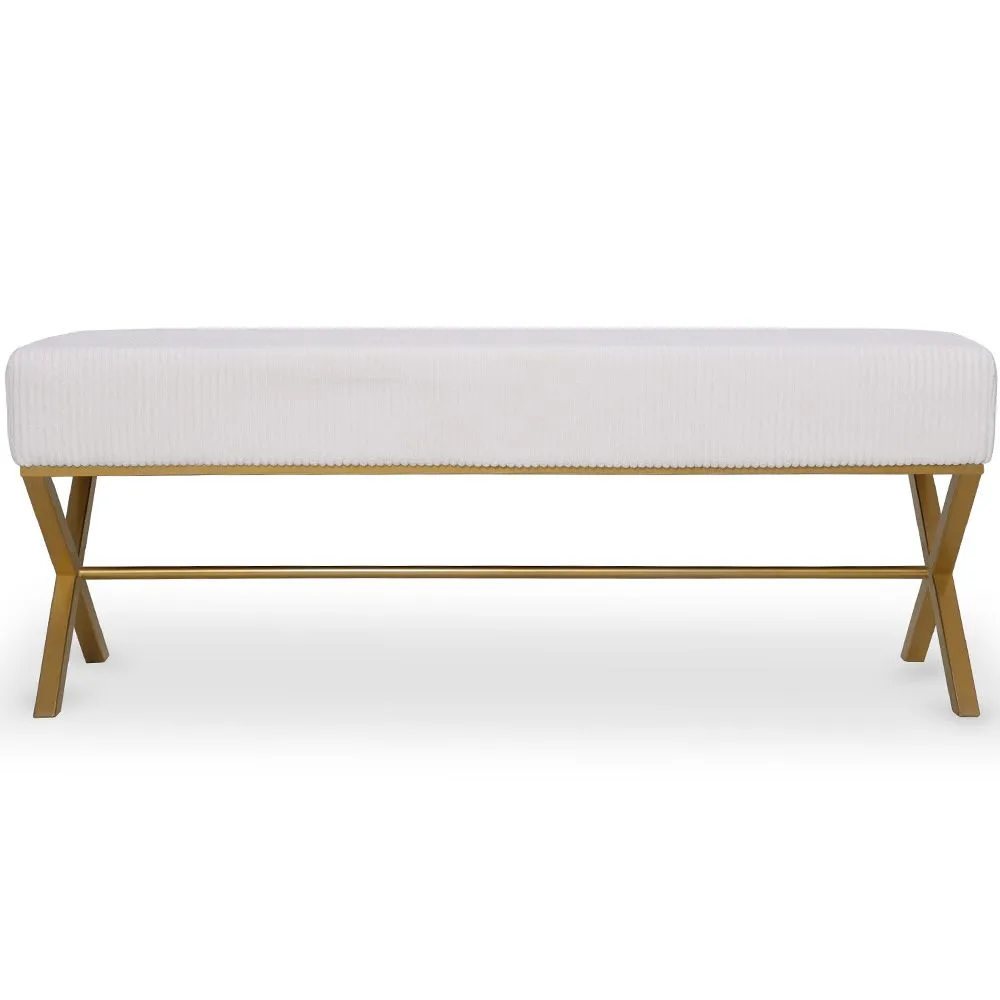 Banco Estofado Em Tecido Aveludado Com Estrutura De Metal Dourado - Vovi image 8