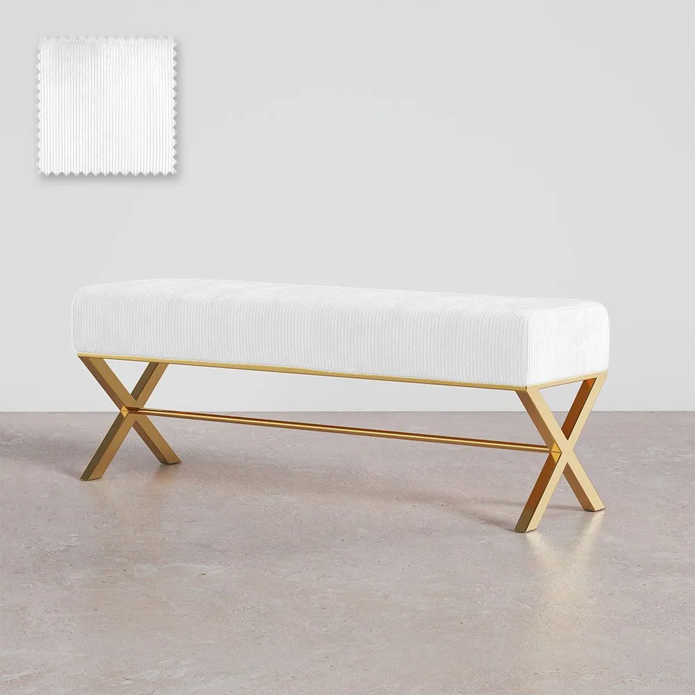 Banco Estofado Em Tecido Aveludado Com Estrutura De Metal Dourado - Vovi image 8