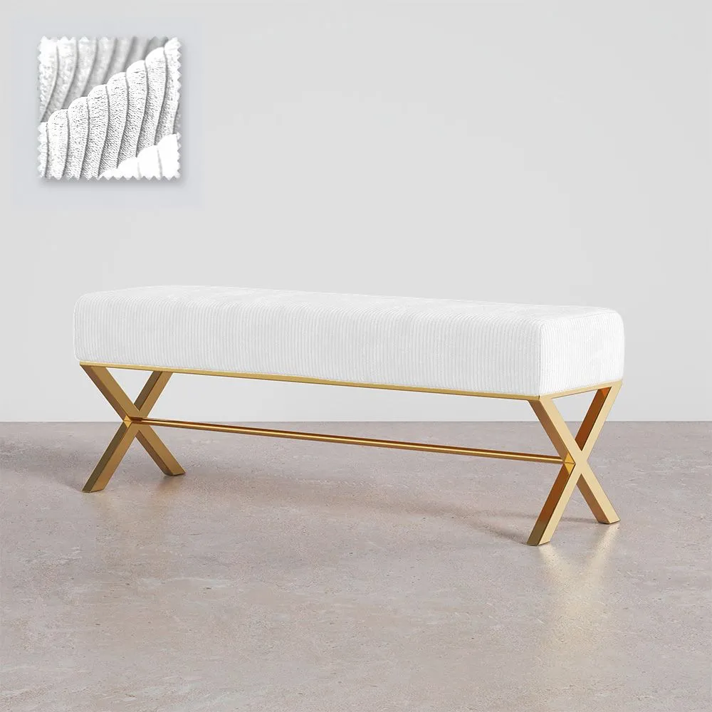 Banco Estofado Em Tecido Aveludado Com Estrutura De Metal Dourado - Vovi image 8