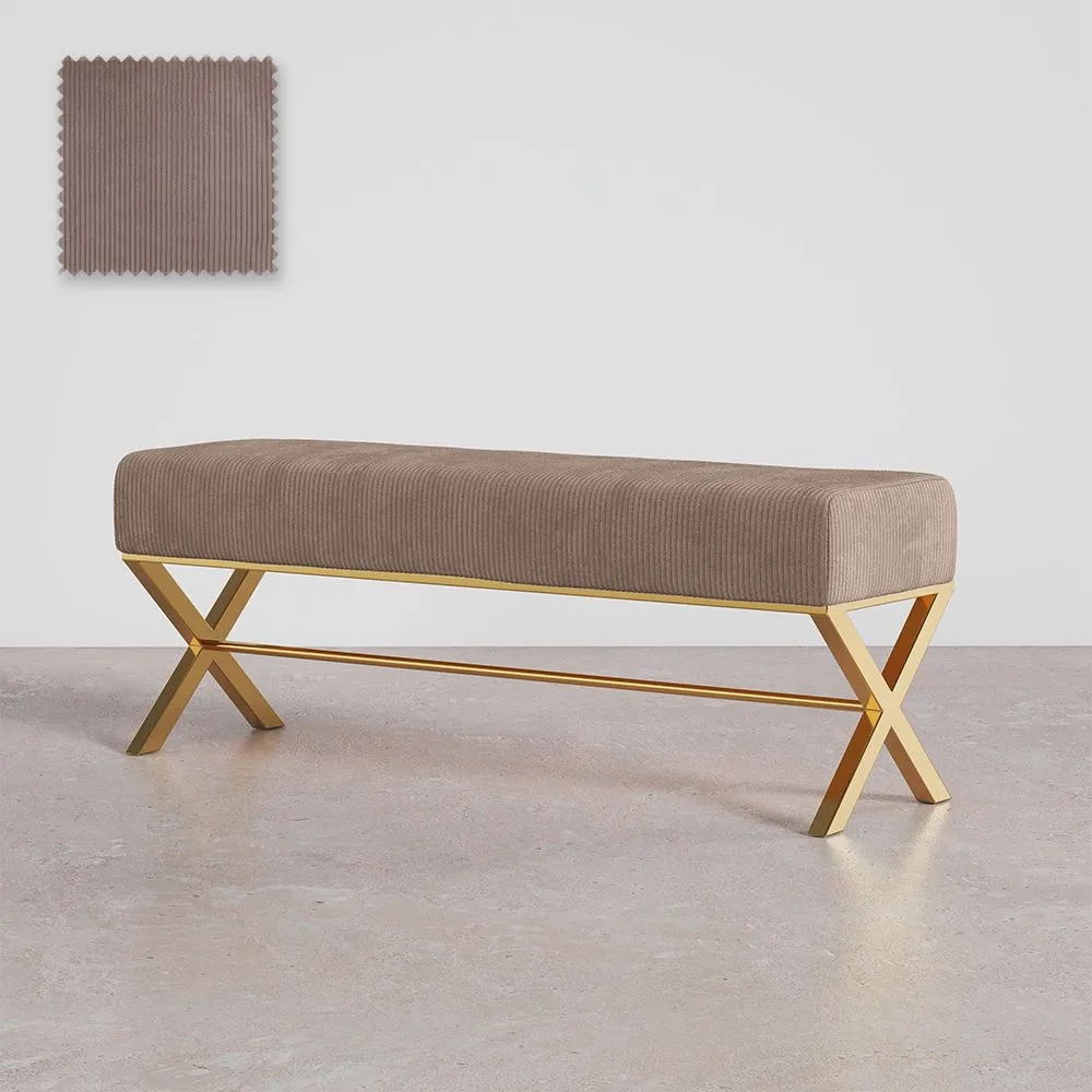 Banco Estofado Em Tecido Aveludado Com Estrutura De Metal Dourado - Vovi image 8