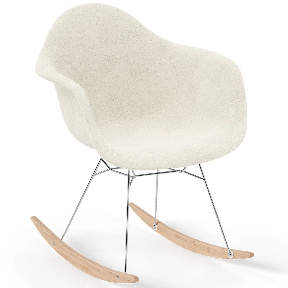 Cadeira de Balanço Bouclé com Braços – Design Escandinavo com Aço e Madeira - Nordika image 8