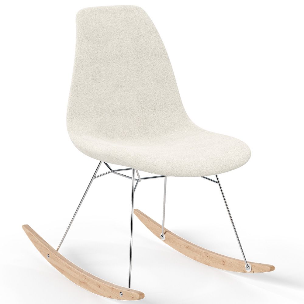 Cadeira de Balanço Minimalista Bouclé – Estilo Nórdico com Base de Madeira e Aço - Skögur image 8