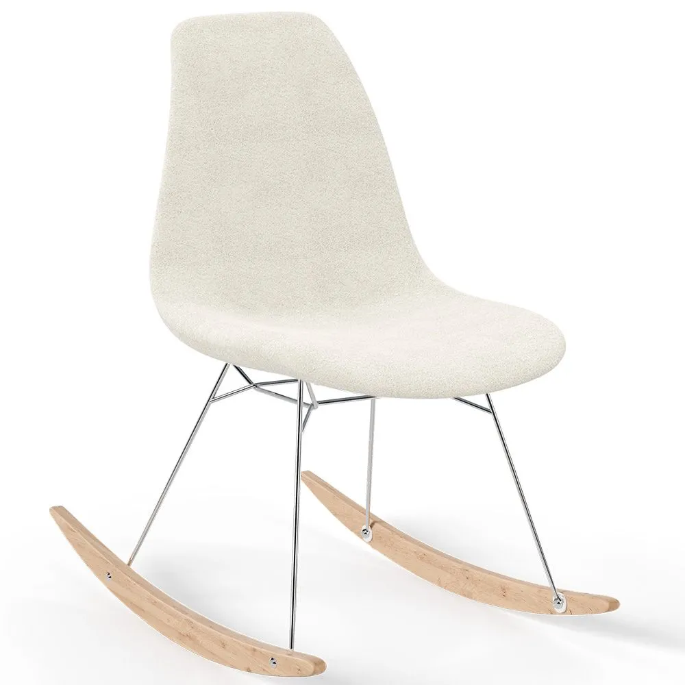 Cadeira de Balanço Minimalista Bouclé – Estilo Nórdico com Base de Madeira e Aço - Skögur image 8