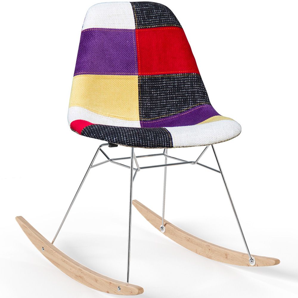 Cadeira de Balanço Moderna Patchwork – Estilo Nórdico com Pernas de Madeira e Aço - Skögur image 8