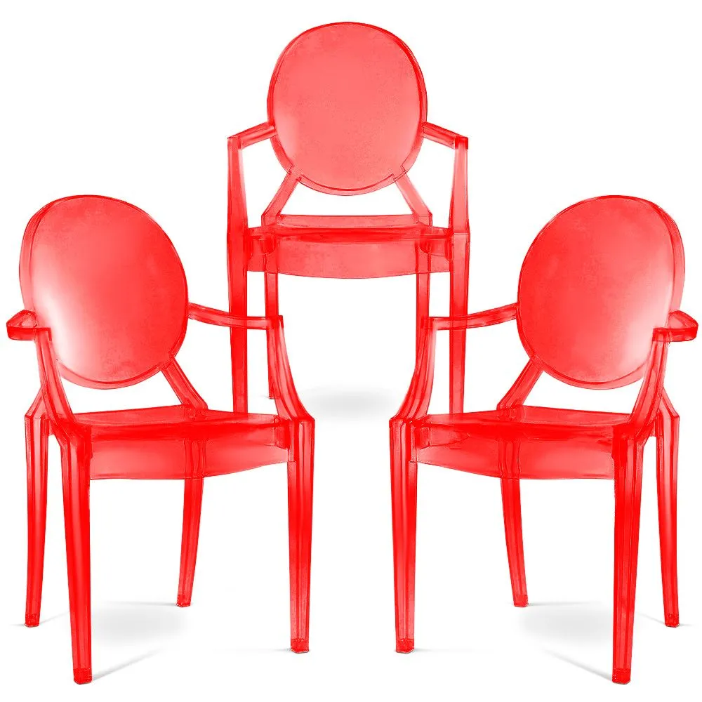 Conjunto de 3 Cadeiras de Jantar - Transparente - Design com Braços - Louis XIV image 8