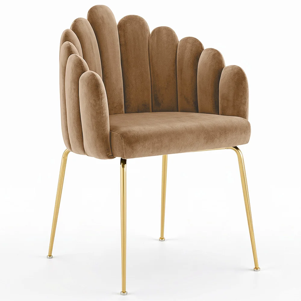 Cadeira de Jantar Glam Design Concha em Veludo - Pernas Douradas - Shell image 8