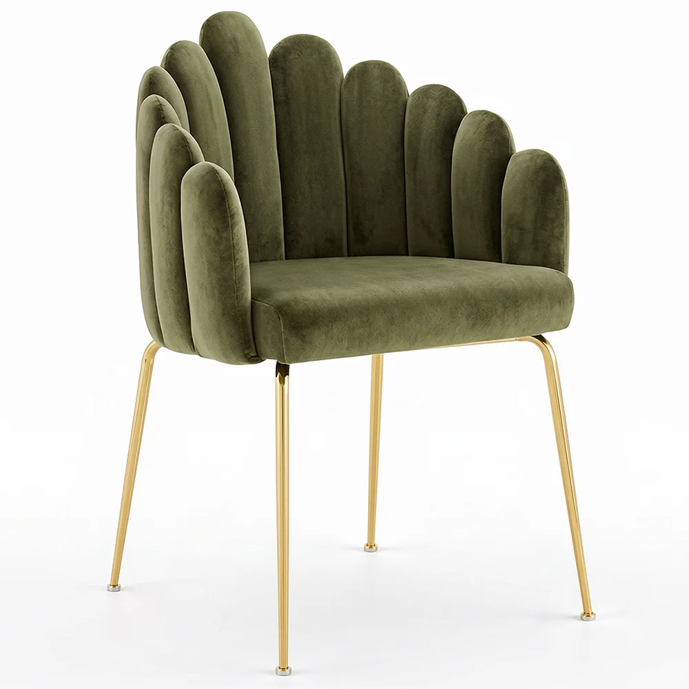 Cadeira de Jantar Glam Design Concha em Veludo - Pernas Douradas - Shell image 8