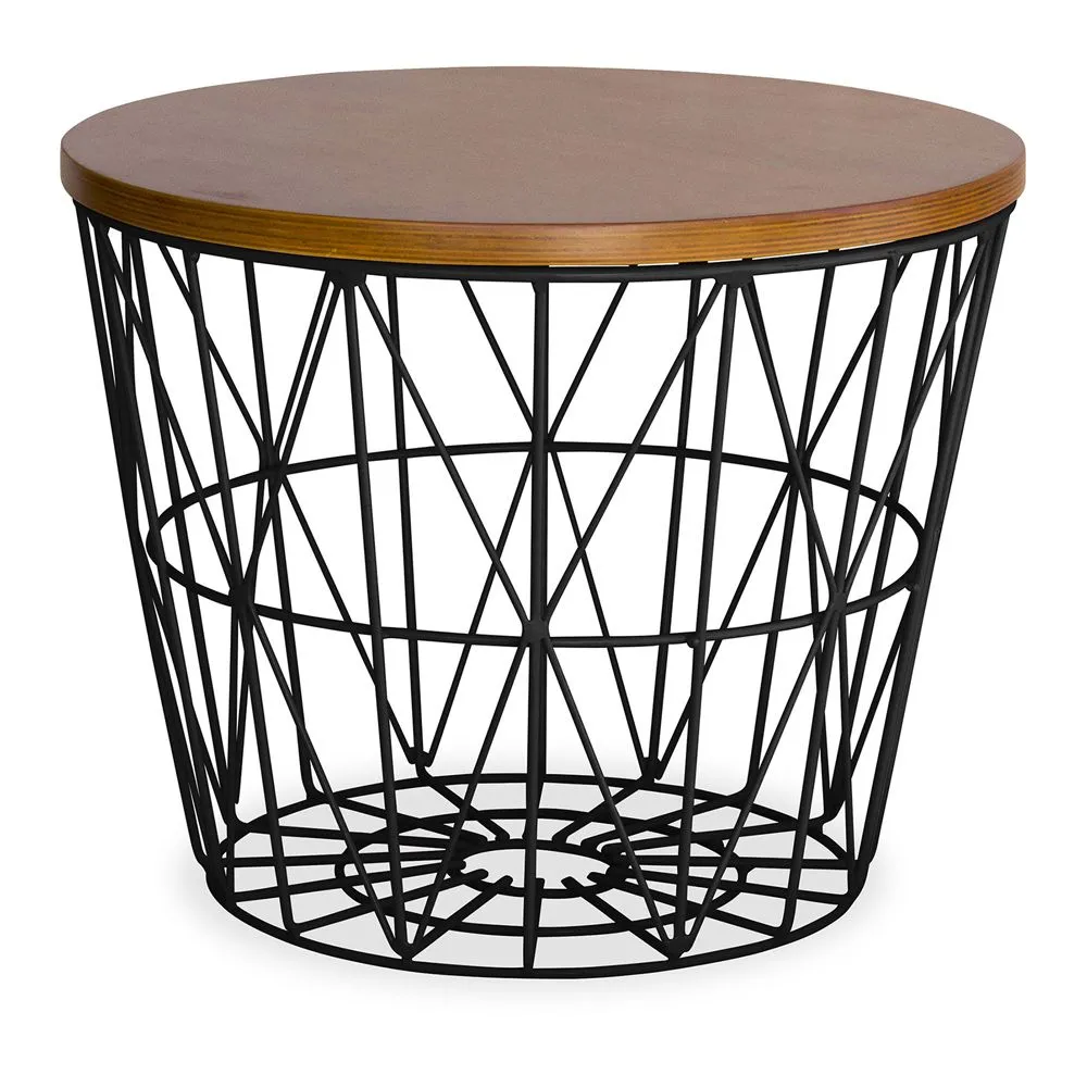 Mesa lateral redonda - Design industrial - Madeira e metal - Basker image 8