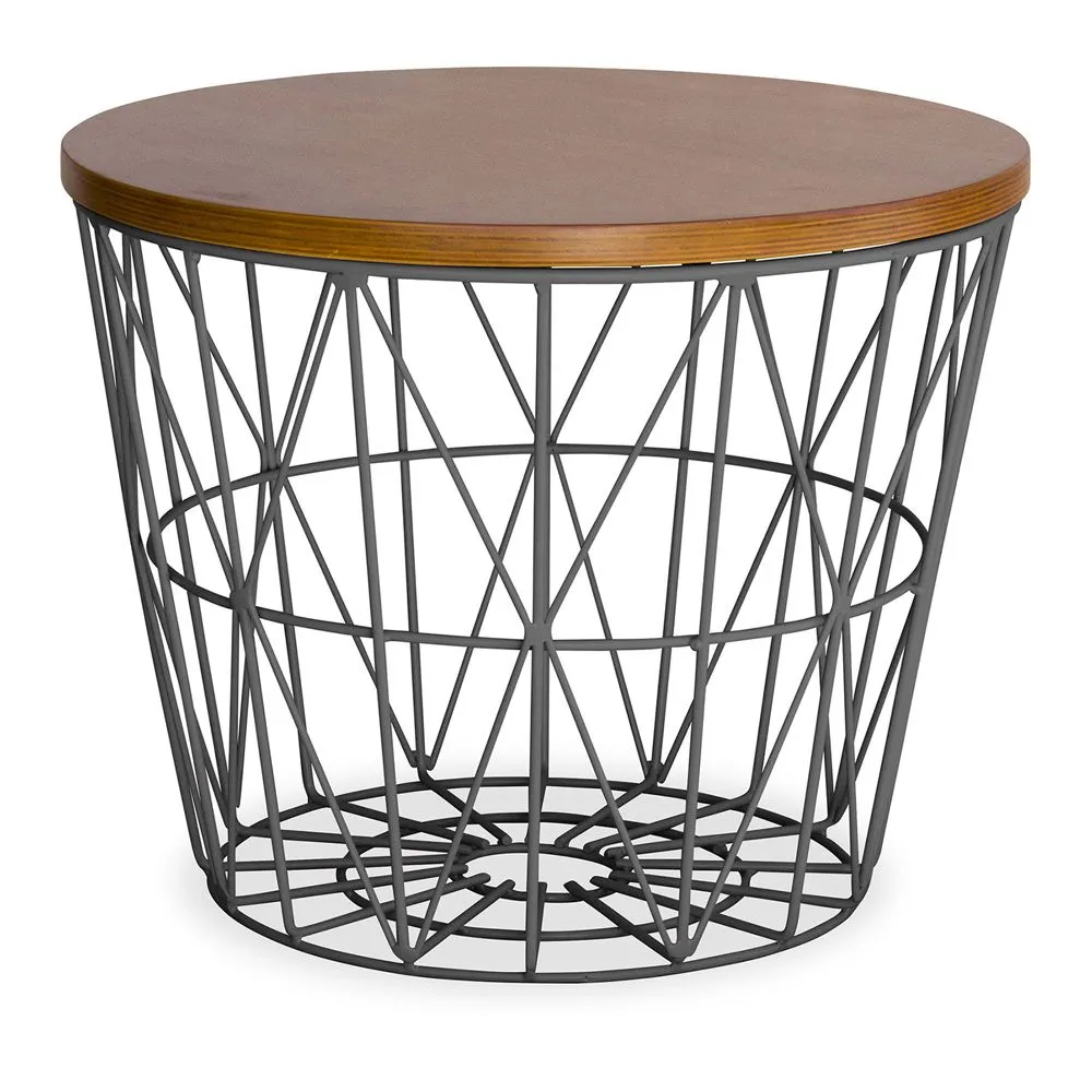 Mesa lateral redonda - Design industrial - Madeira e metal - Basker image 8